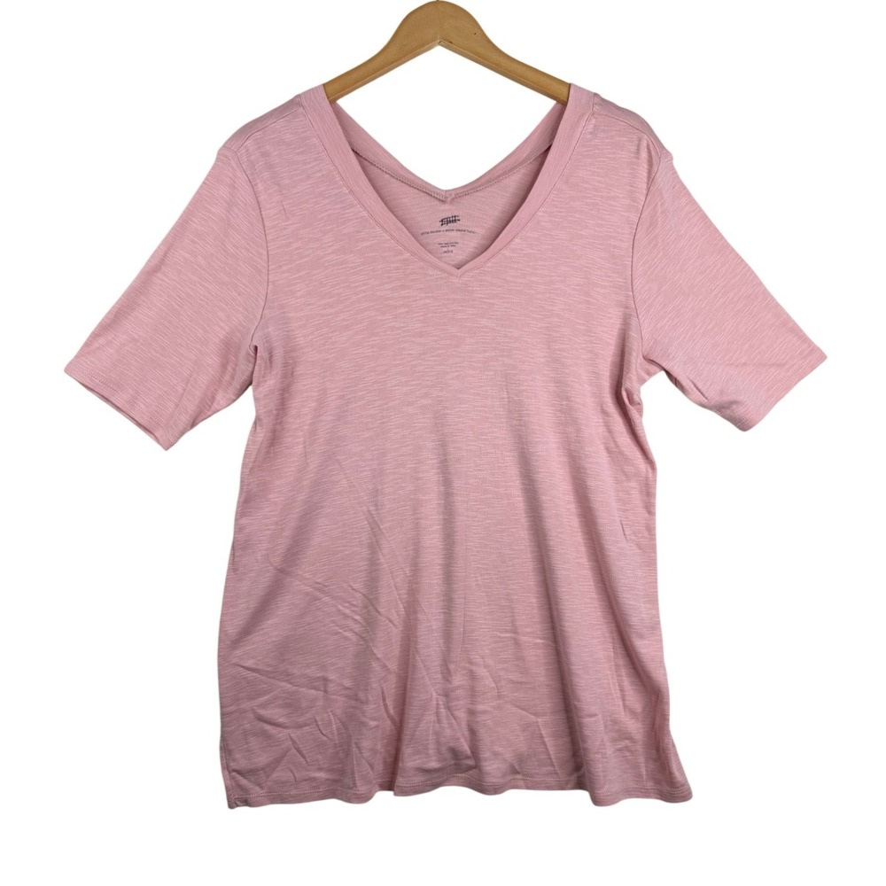 J. Jill Pima Cotton Double V Elbow Sleeve Top size Large Petite Light Pink